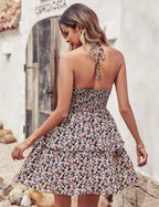 Summer Halter Dress Fashion Boho Backless Ruffled Beach Women Dress