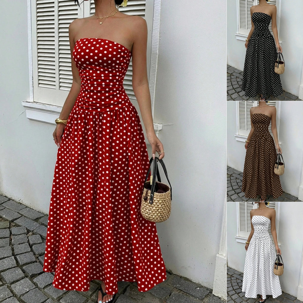 Parisian Polka Dot Off-Shoulder Vacation Maxi Dress