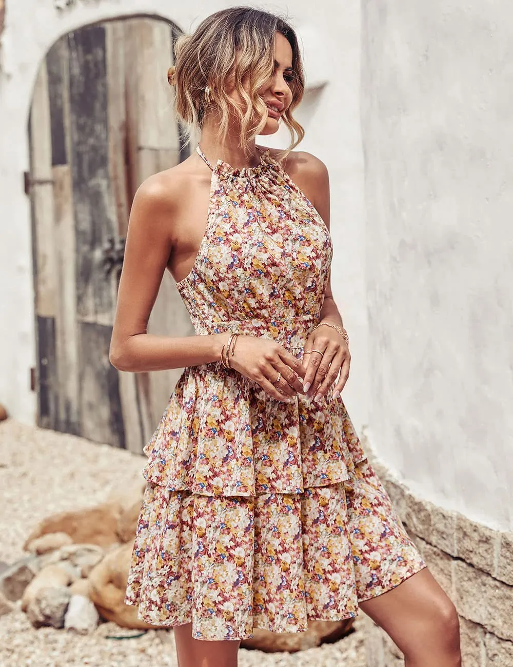 Summer Halter Dress Fashion Boho Backless Ruffled Beach Women Dress