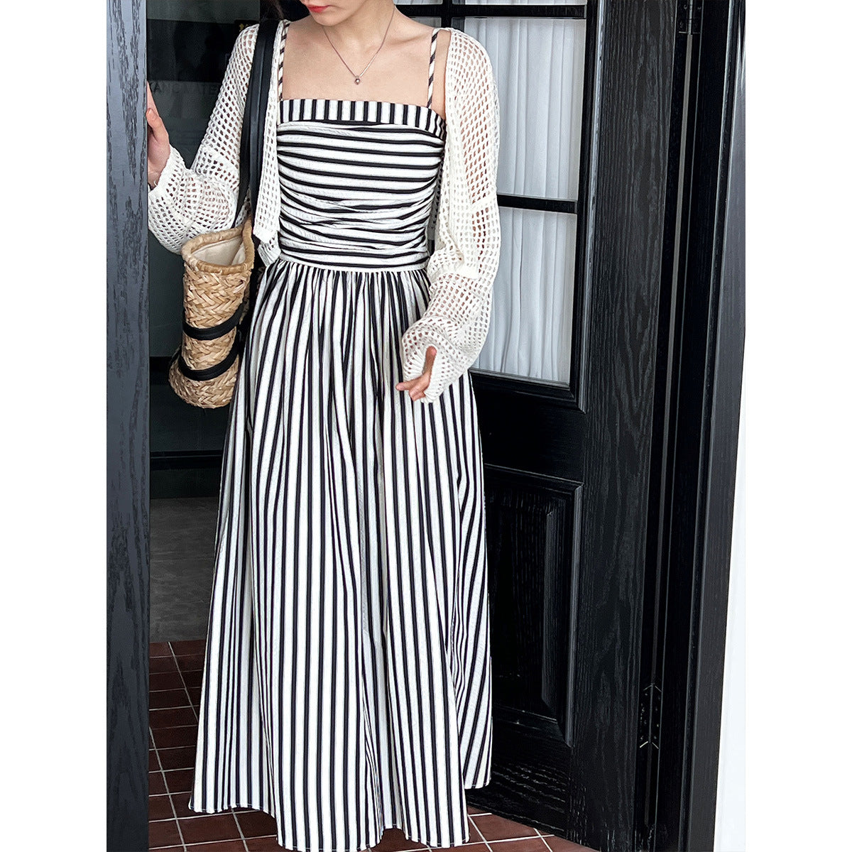 French Riviera Off-Shoulder Stripe Maxi Dress