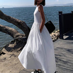 Patchwork Sleeveless Summer Maxi Dress – Slim Fit Long Patchwork Skirt, Boho Flowy Vacation Dress for Women