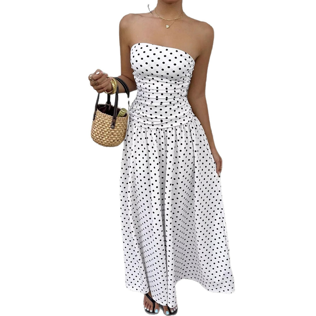 Parisian Polka Dot Off-Shoulder Vacation Maxi Dress