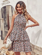 Summer Halter Dress Fashion Boho Backless Ruffled Beach Women Dress