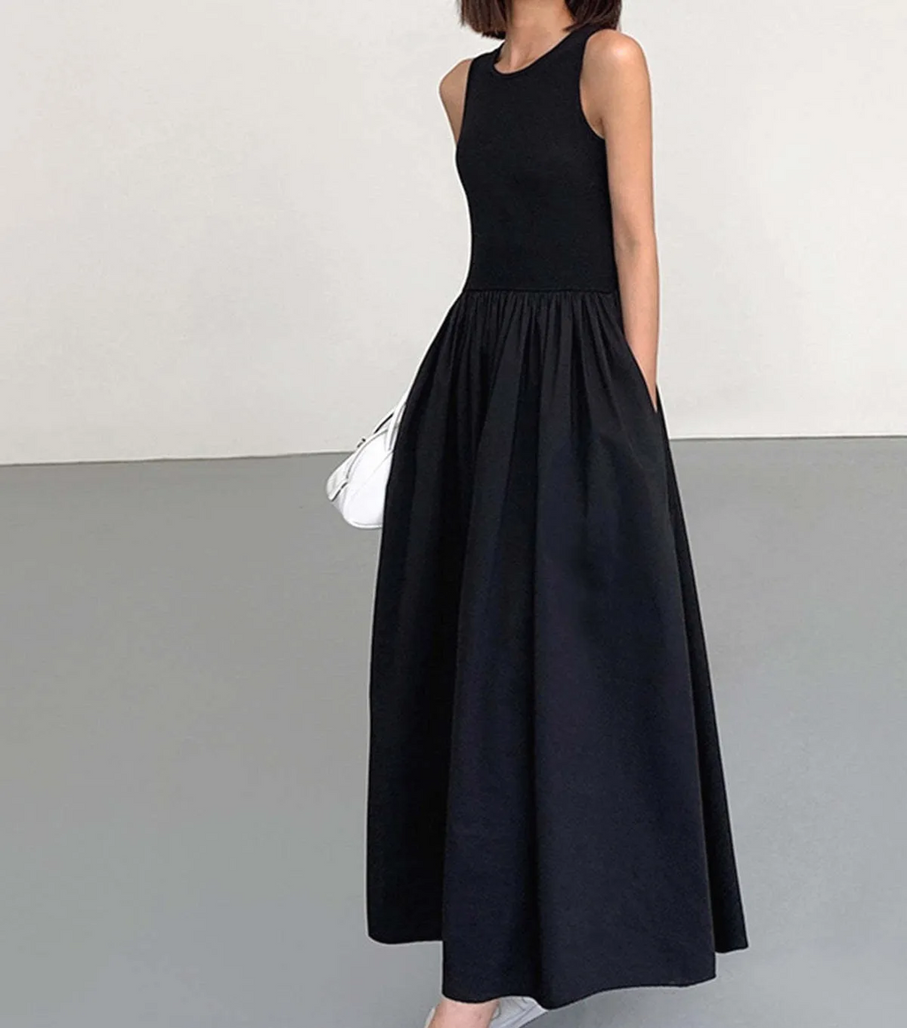 Patchwork Sleeveless Summer Maxi Dress – Slim Fit Long Patchwork Skirt, Boho Flowy Vacation Dress for Women