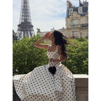 Collar Polka-dot Cinched Pleated Large Swing Sling Dress