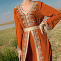 Orange Hand Sewing Drill Stitching Lace Women Dress