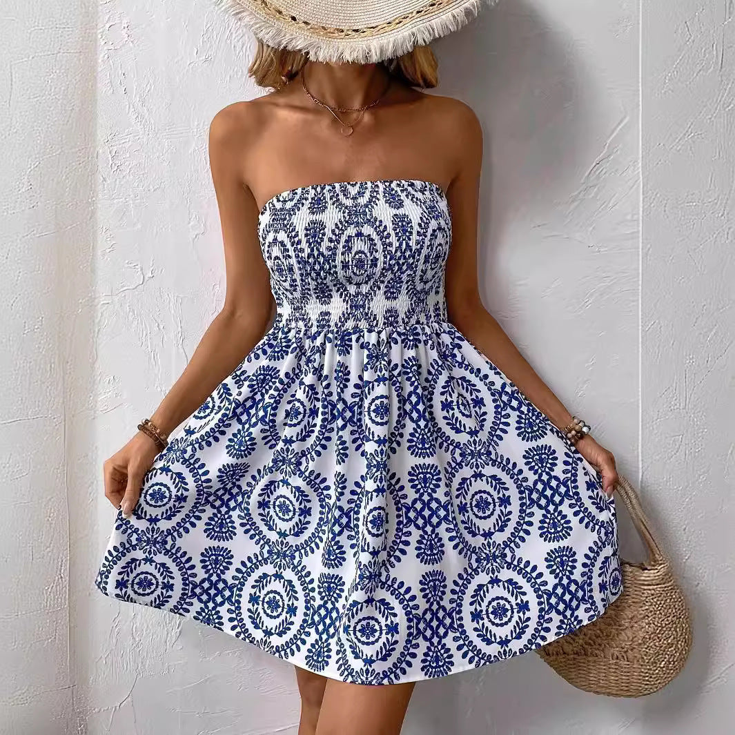 Elegant Fashion Blue Tube Top Women Dress