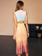 Ombre Strapless Sheath Dress – Sleeveless Figure-Hugging Summer Midi, Elegant Gradient Vacation Dress for Women