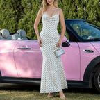 Polka-dot Self-tie Halterneck With Suspenders Sleeveless Dress