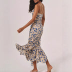 Floral Slip Dress – Beach Style Waist Cinching Elegant Summer Maxi, Flowy Vacation Sundress for Women