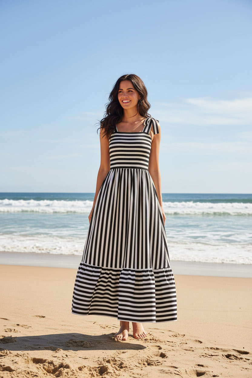 Women's Fashion Long Striped Casual Dress