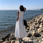 Patchwork Sleeveless Summer Maxi Dress – Slim Fit Long Patchwork Skirt, Boho Flowy Vacation Dress for Women