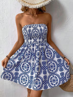 Elegant Fashion Blue Tube Top Women Dress