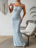Sky Blue Backless Strappy Dress High Waisted Summer Midi, Trendy Vacation Night Out Dress