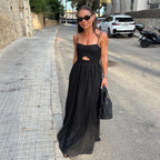 Women's French Style Long Black Slip Dress