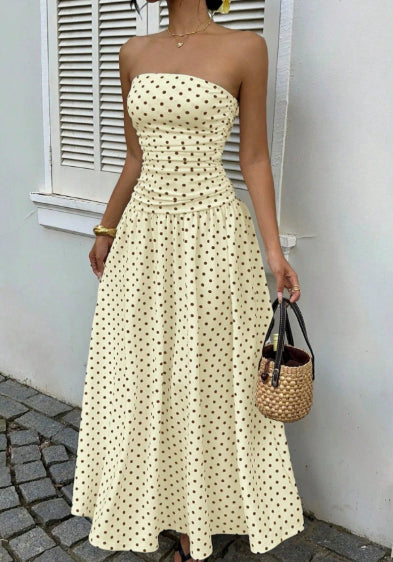 Parisian Polka Dot Off-Shoulder Vacation Maxi Dress