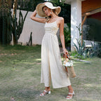 Sleeveless Polka Dot Ethnic Chiffon Commuter Loose Jumpsuit