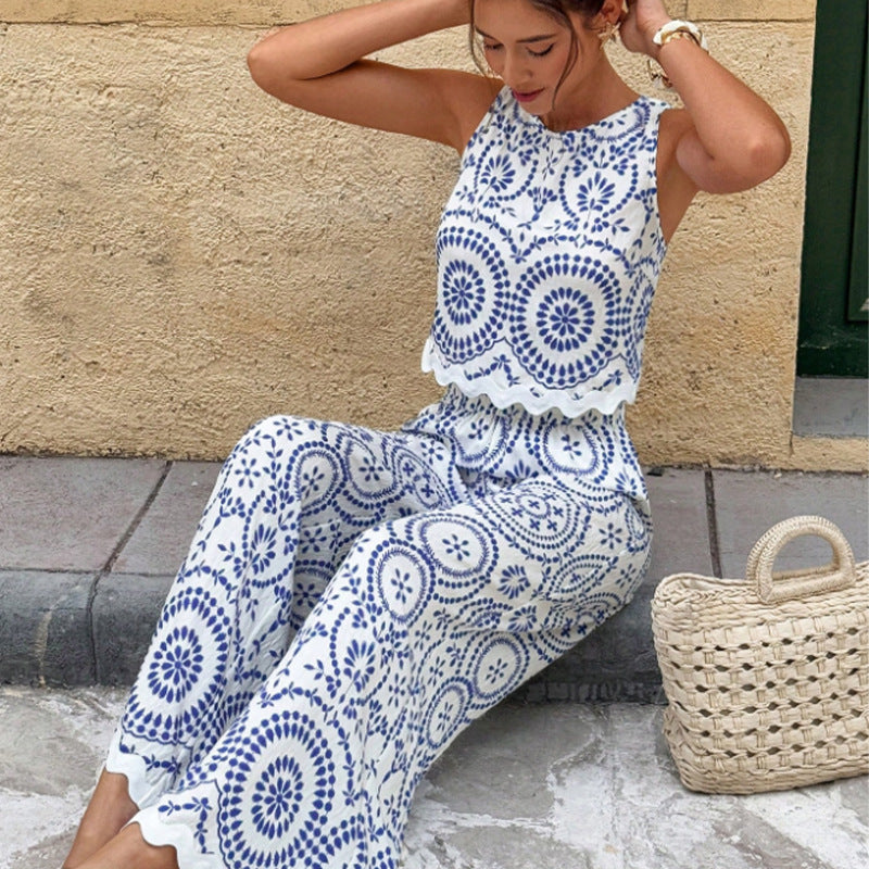 Women Sleeveless Casual Pants Two Piece Set