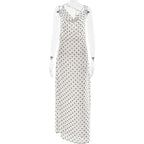 Polka Dot Chiffon Backless Swing Dress – Sleeveless Flowy Summer Maxi, Flirty Vacation Beach Outfit