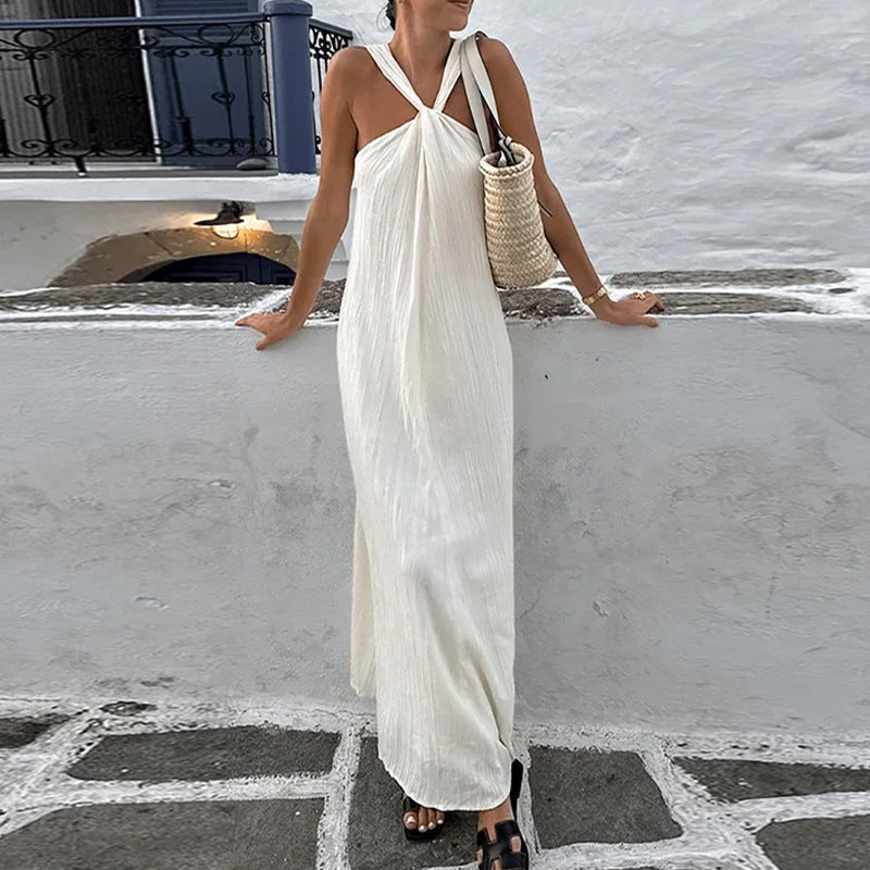 Women Spring Leisure Halter Holiday Long Dress