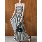French Riviera Off-Shoulder Stripe Maxi Dress