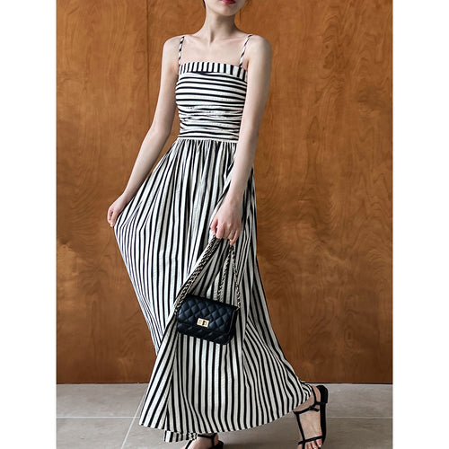 French Riviera Off-Shoulder Stripe Maxi Dress