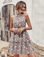 Summer Halter Dress Fashion Boho Backless Ruffled Beach Women Dress