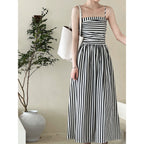 French Riviera Off-Shoulder Stripe Maxi Dress