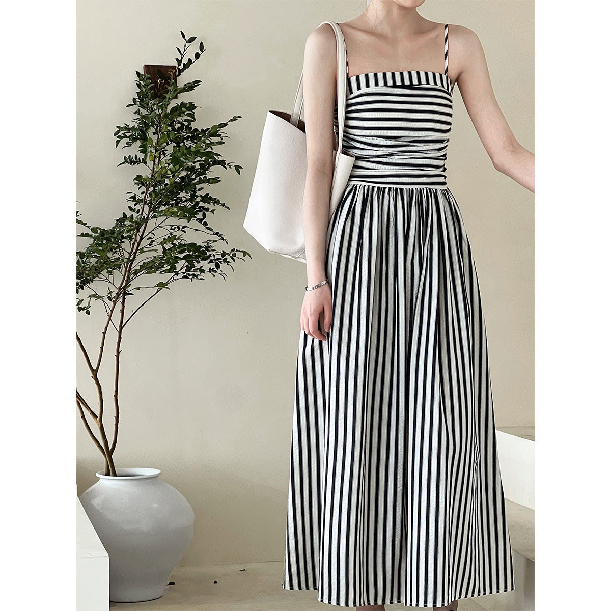 French Riviera Off-Shoulder Stripe Maxi Dress