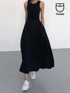 Patchwork Sleeveless Summer Maxi Dress – Slim Fit Long Patchwork Skirt, Boho Flowy Vacation Dress for Women