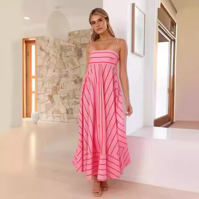 Cross Border Sweet Spaghetti-Strap Elastic Back Long Dress