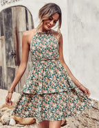 Summer Halter Dress Fashion Boho Backless Ruffled Beach Women Dress