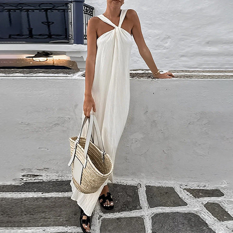 Women Spring Leisure Halter Holiday Long Dress