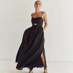 Women's French Style Long Black Slip Dress
