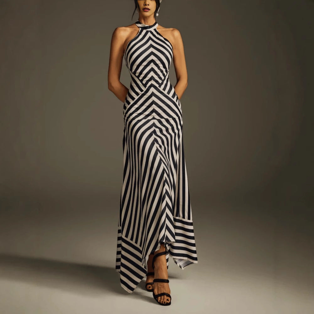 Sleeveless Backless Zebra Print Dress Formal Gown