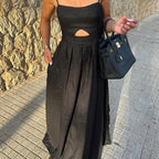 Women's French Style Long Black Slip Dress