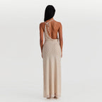 Polka Dot Chiffon Backless Swing Dress – Sleeveless Flowy Summer Maxi, Flirty Vacation Beach Outfit