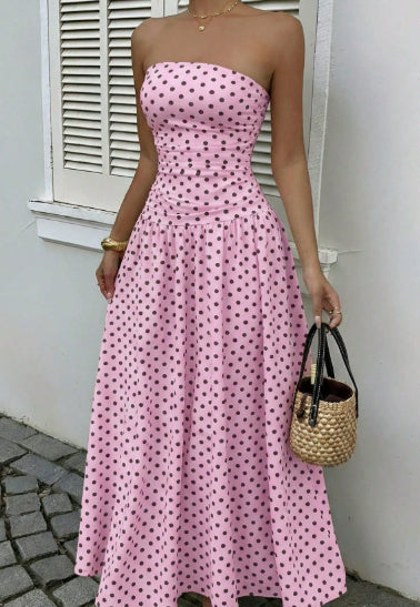 Parisian Polka Dot Off-Shoulder Vacation Maxi Dress