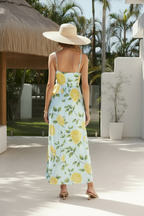 High Waist Floral Print Spaghetti Strap Maxi Dress