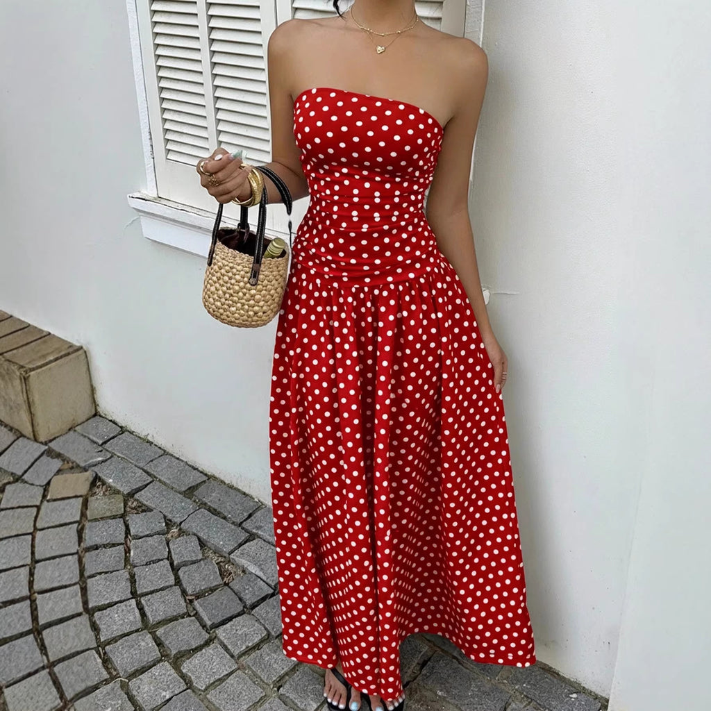 Parisian Polka Dot Off-Shoulder Vacation Maxi Dress