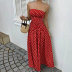 Parisian Polka Dot Off-Shoulder Vacation Maxi Dress