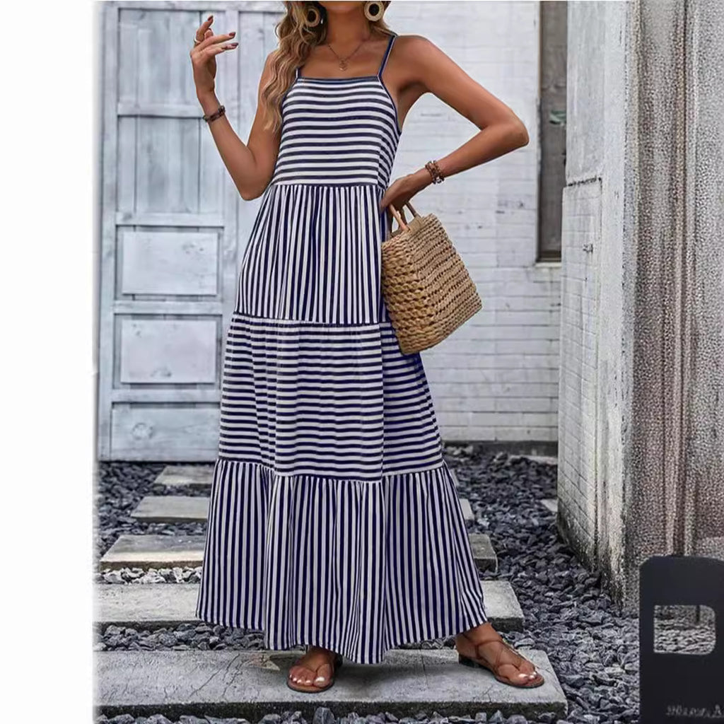 European And American Printed Sling Bohemian Stitching Dress
