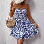 Elegant Fashion Blue Tube Top Women Dress