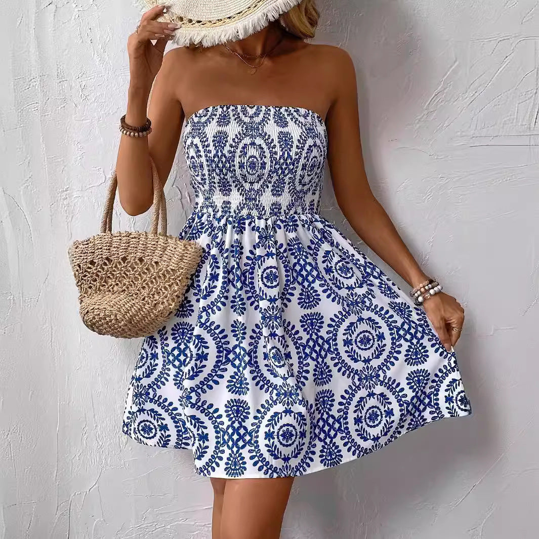 Elegant Fashion Blue Tube Top Women Dress