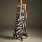 Sleeveless Backless Zebra Print Dress Formal Gown