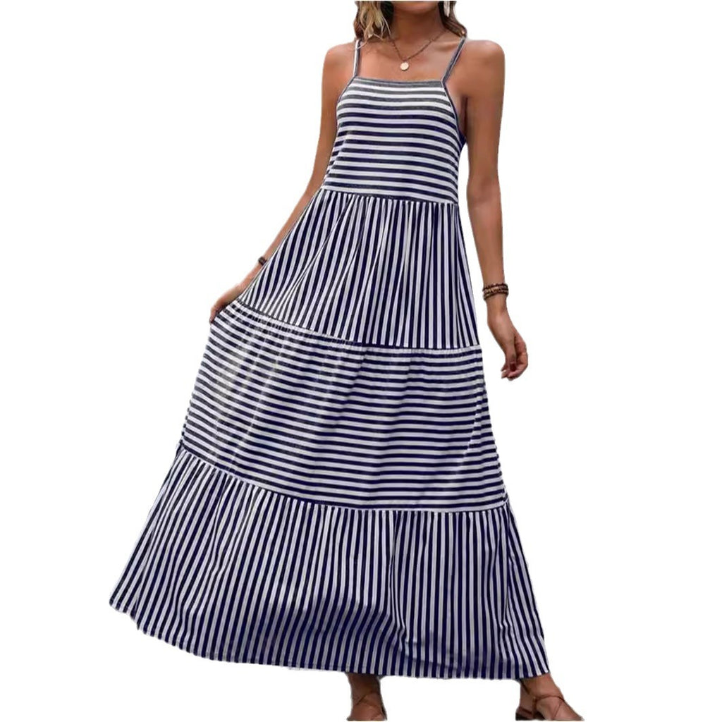 European And American Printed Sling Bohemian Stitching Dress