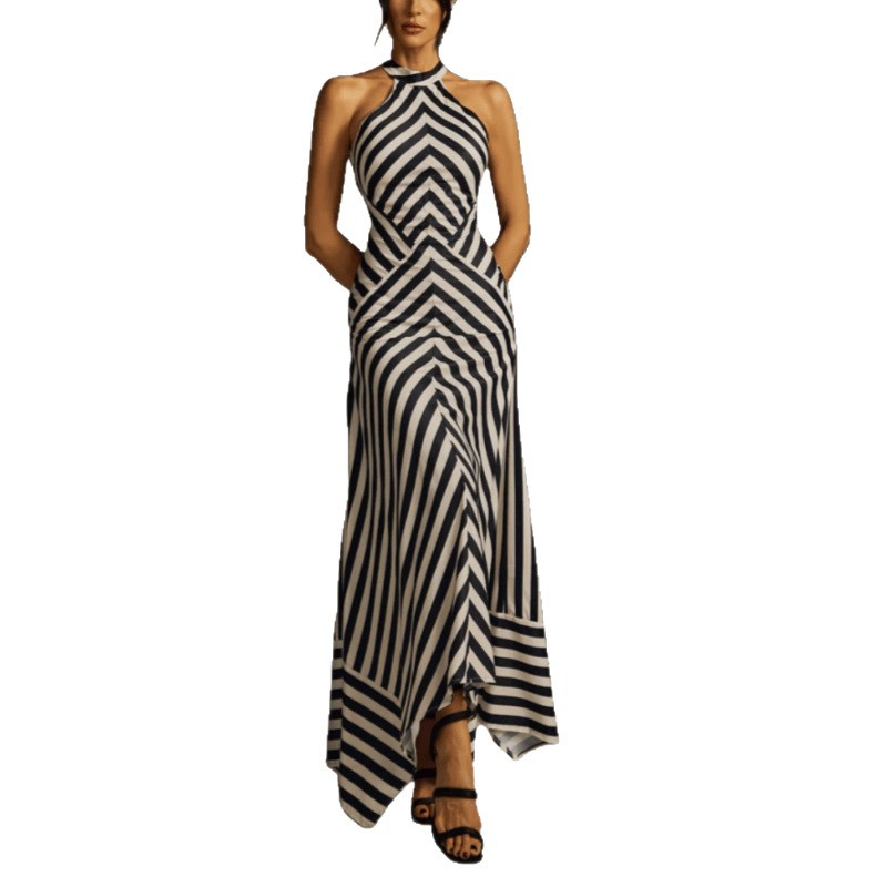 Sleeveless Backless Zebra Print Dress Formal Gown