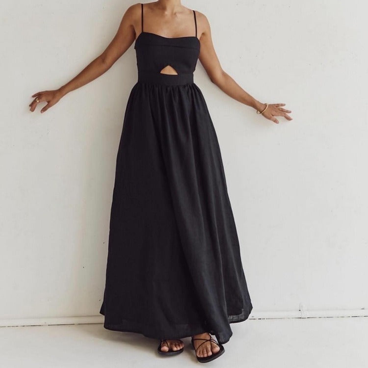 Women's French Style Long Black Slip Dress