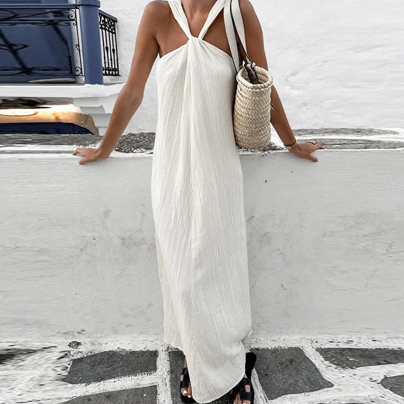 Women Spring Leisure Halter Holiday Long Dress