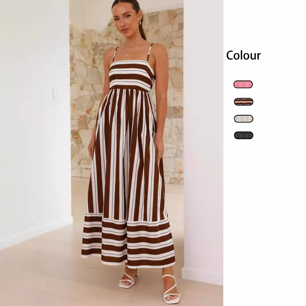 Cross Border Sweet Spaghetti-Strap Elastic Back Long Dress